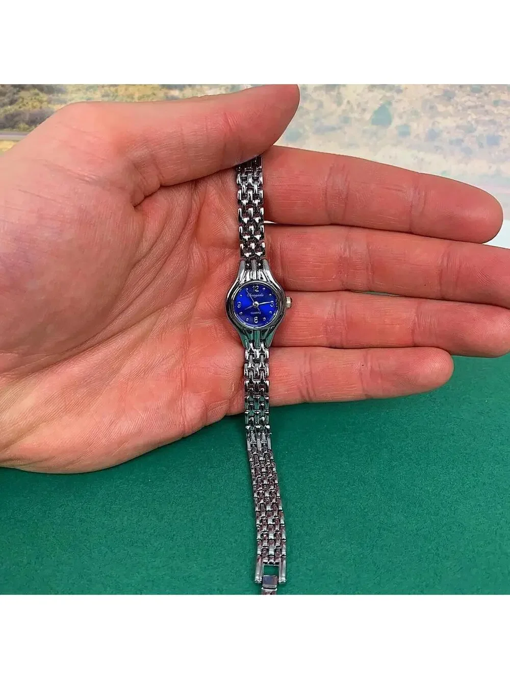Minimalistic Silver and Blue Face round dainty stainless steel y2k 2000s style w
